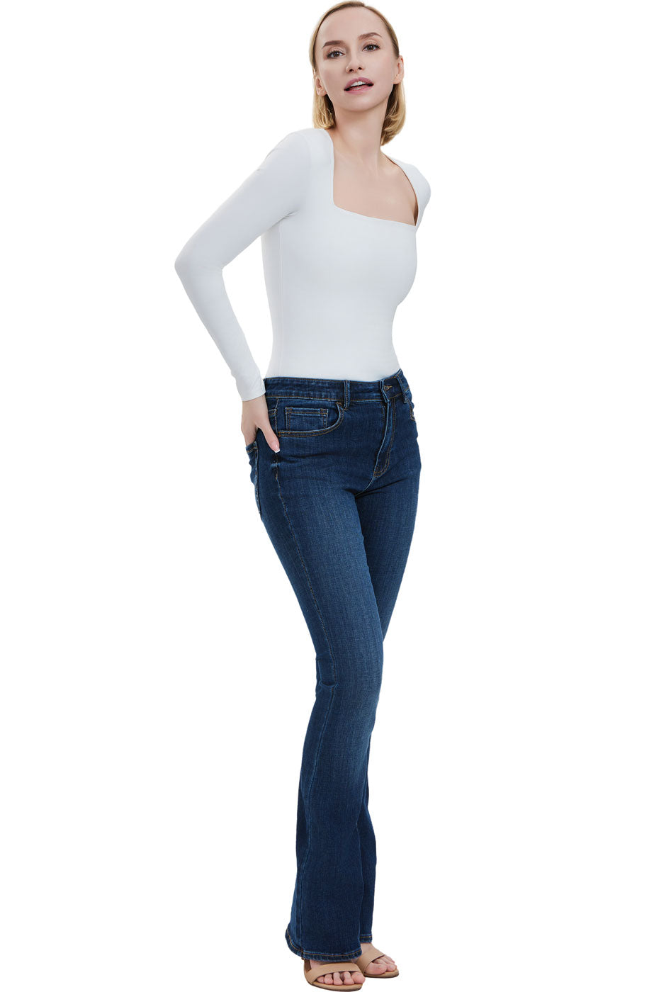 Kimi + Kai Women's Square Neck Long Sleeve Bodysuit