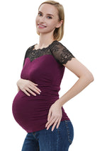 Kimi + Kai Maternity "Valerie" Lace Shoulder Ruched Top