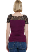 Kimi + Kai Maternity "Valerie" Lace Shoulder Ruched Top