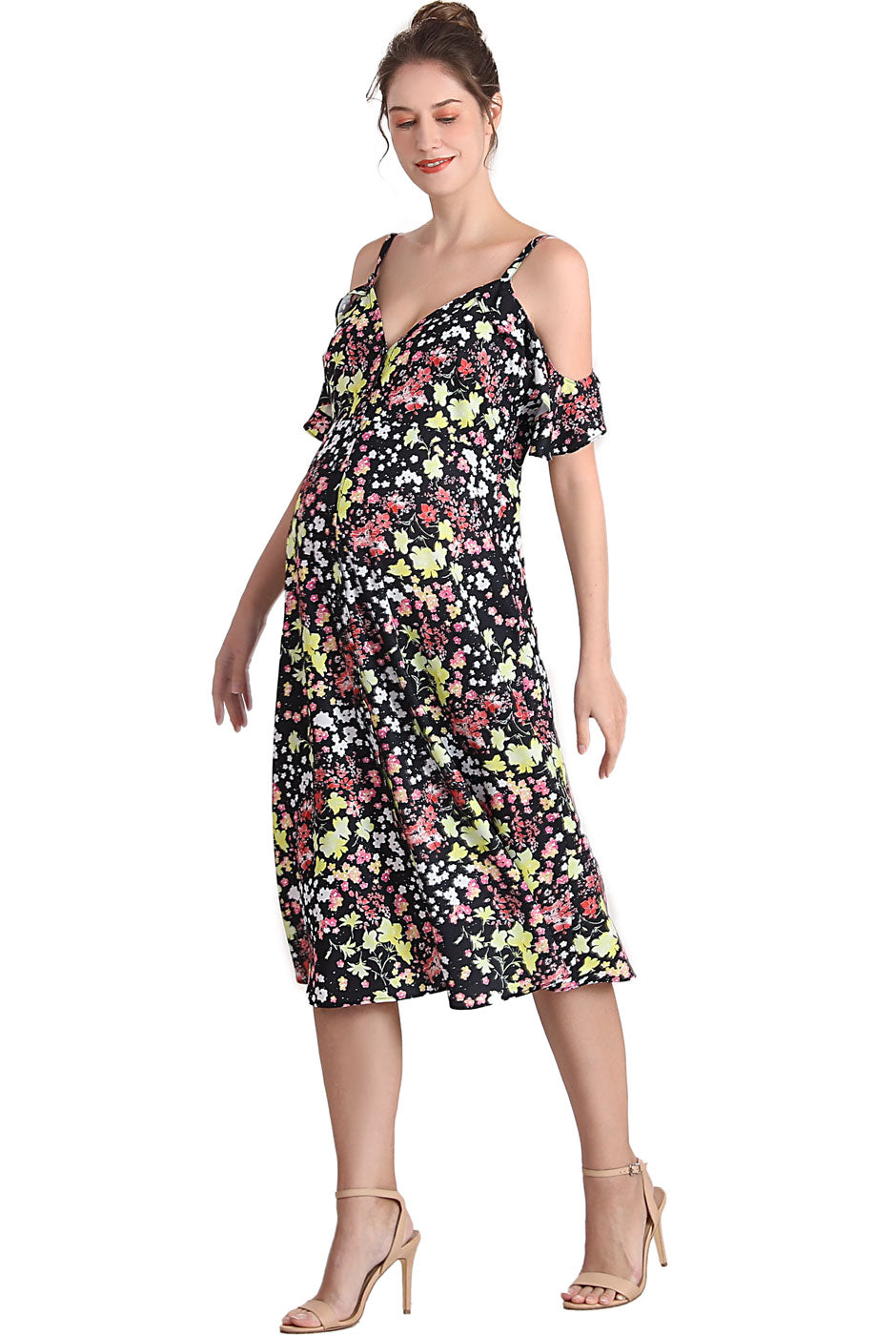 Kimi + Kai Maternity "Esme" Cold Shoulder Nursing Dress