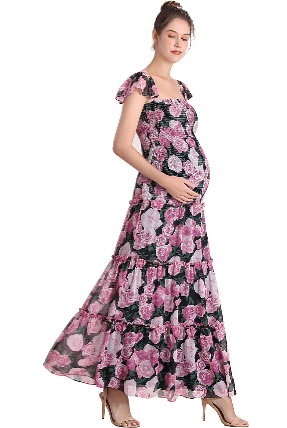 Kimi + Kai Maternity Charity Smocked Maxi Dress S / Multicolored