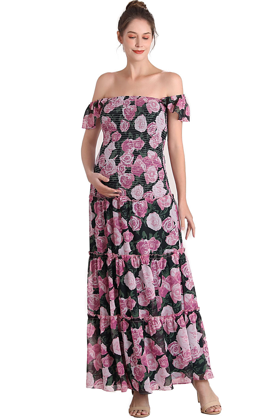 Kimi + Kai Maternity "Acey" Smocked Maxi Dress