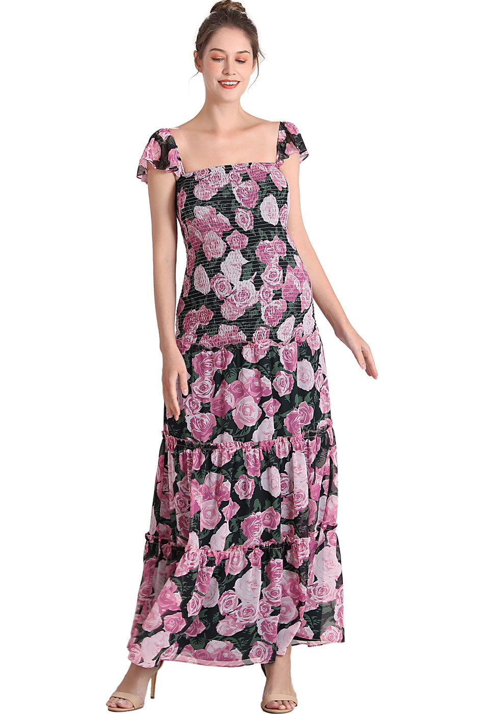 Kimi + Kai Maternity "Acey" Smocked Maxi Dress