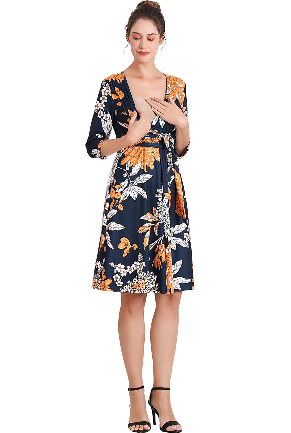 Kimi + Kai Maternity "Dona" Floral Faux Wrap Nursing Dress