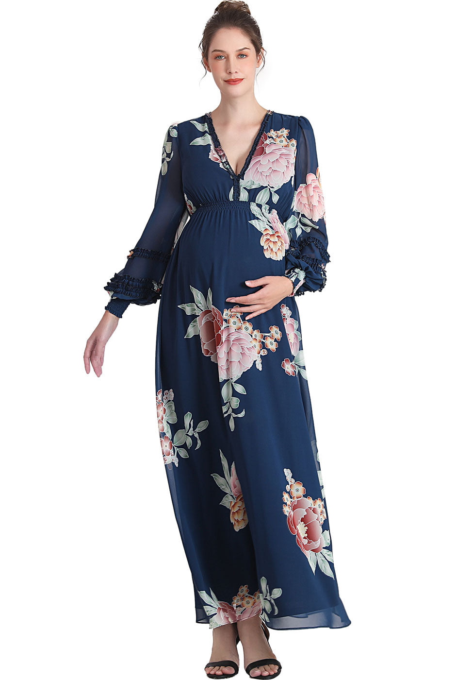 Kimi + Kai Maternity "Adell" Maxi Chiffon Dress