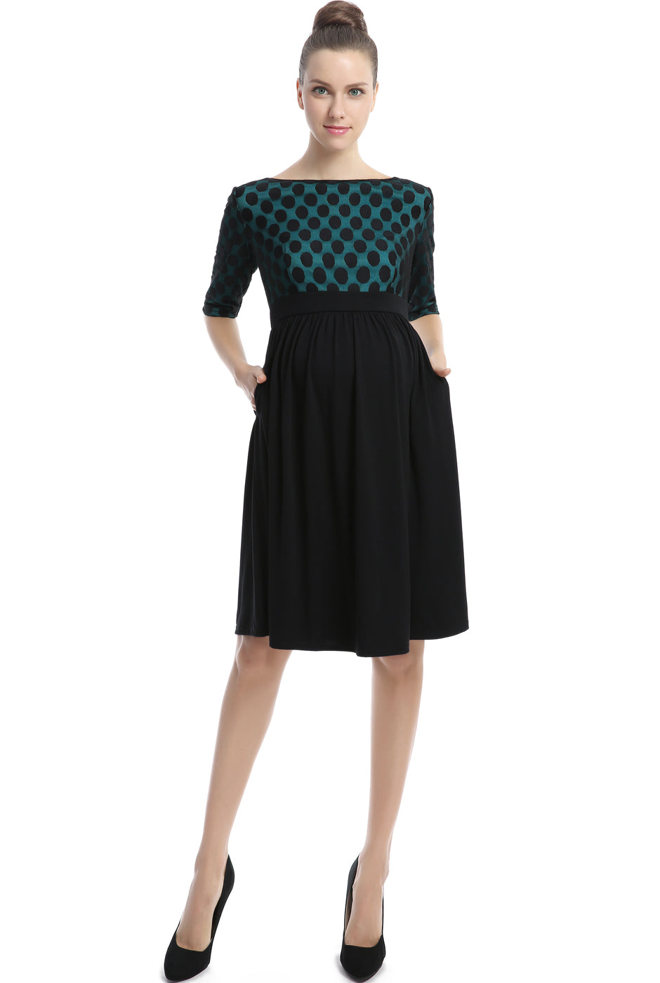 Kimi + Kai Maternity "Milena" Polka Dot Lace Dress