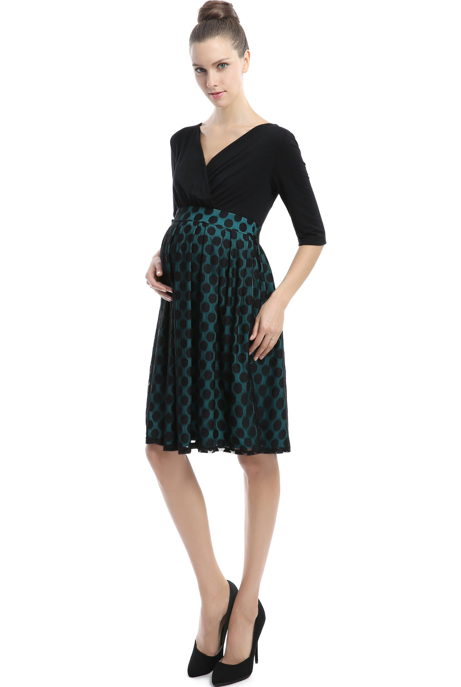 Kimi + Kai Maternity "Giana" Polka Dot Lace Dress
