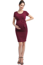 Load image into Gallery viewer, Kimi + Kai Maternity "Lana" Ruched Belted Dress