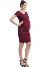 Load image into Gallery viewer, Kimi + Kai Maternity "Lana" Ruched Belted Dress