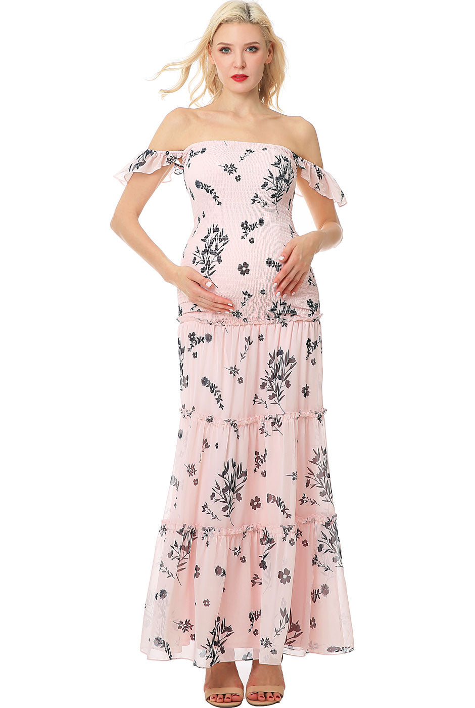 Kimi + Kai Maternity "Charity" Smocked Maxi Dress