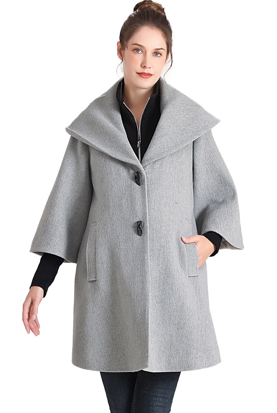 Kimi + Kai Maternity "Aanya" A-Line Wool Coat with Removable Bib