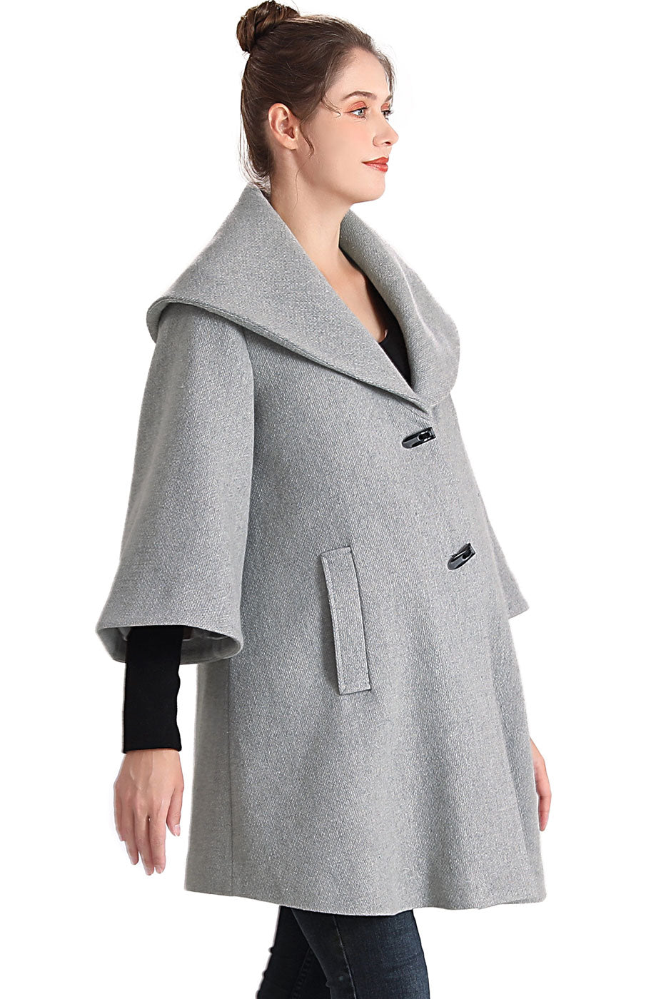 Kimi + Kai Maternity "Aanya" A-Line Wool Coat with Removable Bib