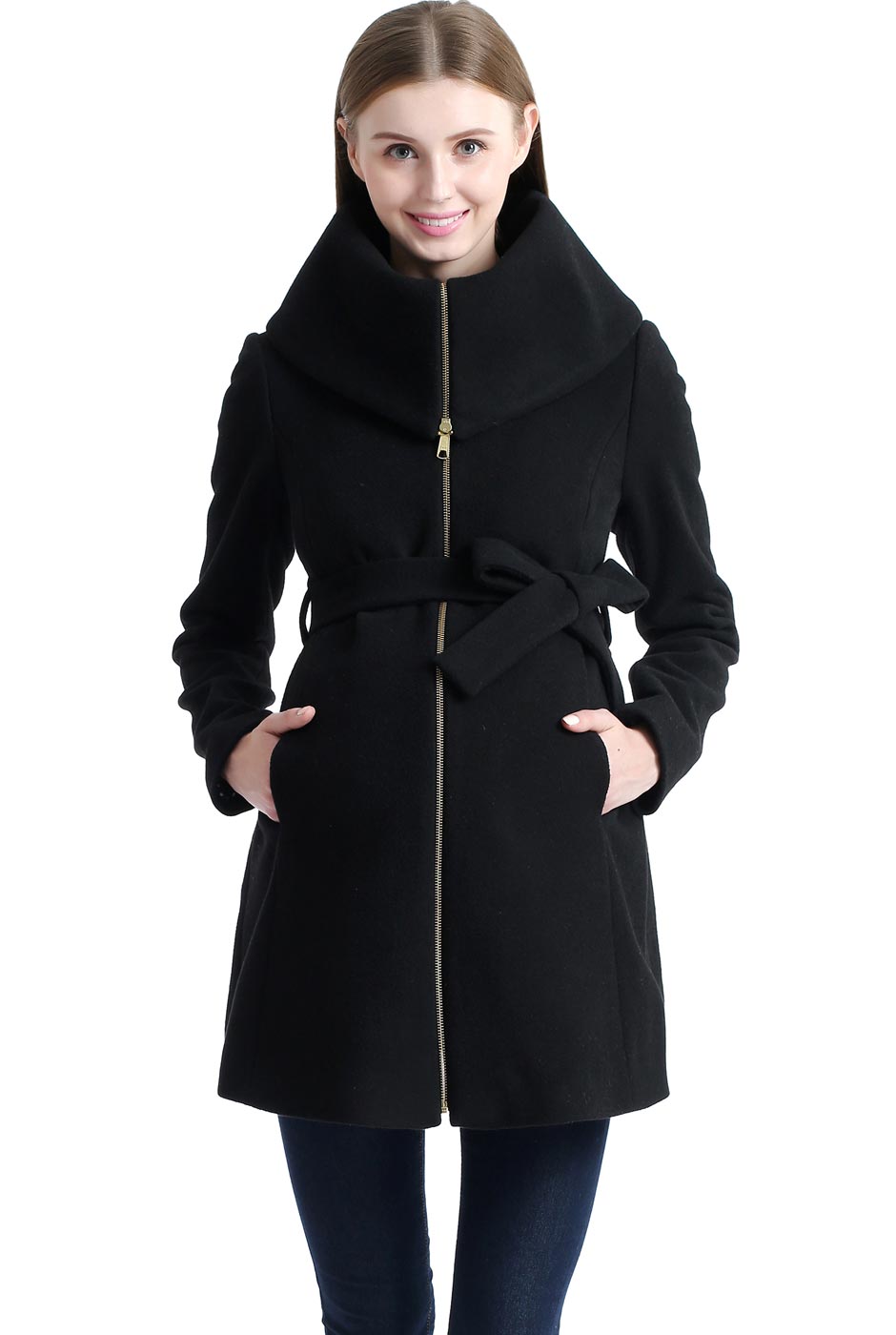 Kimi + Kai Maternity "Mia" Wool Blend Fold Collar Coat