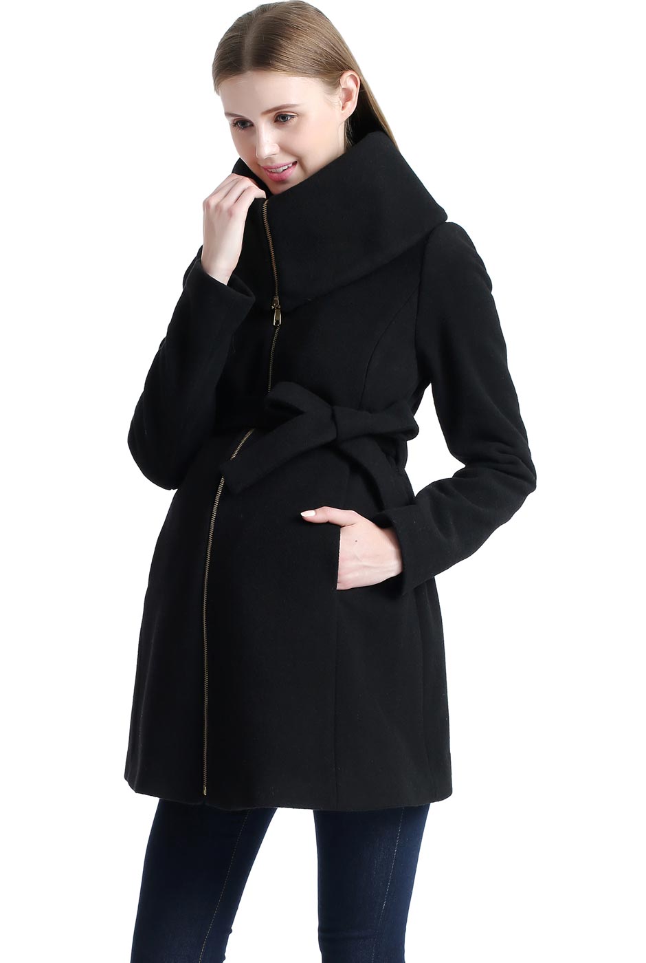 Kimi + Kai Maternity "Mia" Wool Blend Fold Collar Coat