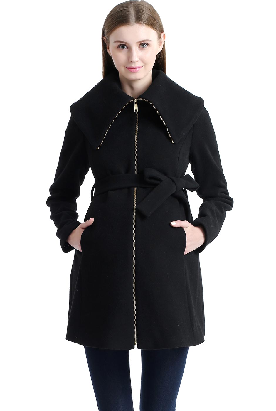 Kimi + Kai Maternity "Mia" Wool Blend Fold Collar Coat