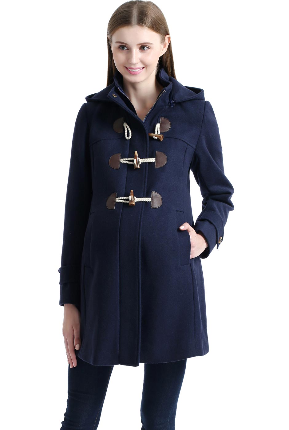Kimi + Kai Maternity "Paisley" Wool Blend Duffle Toggle Coat