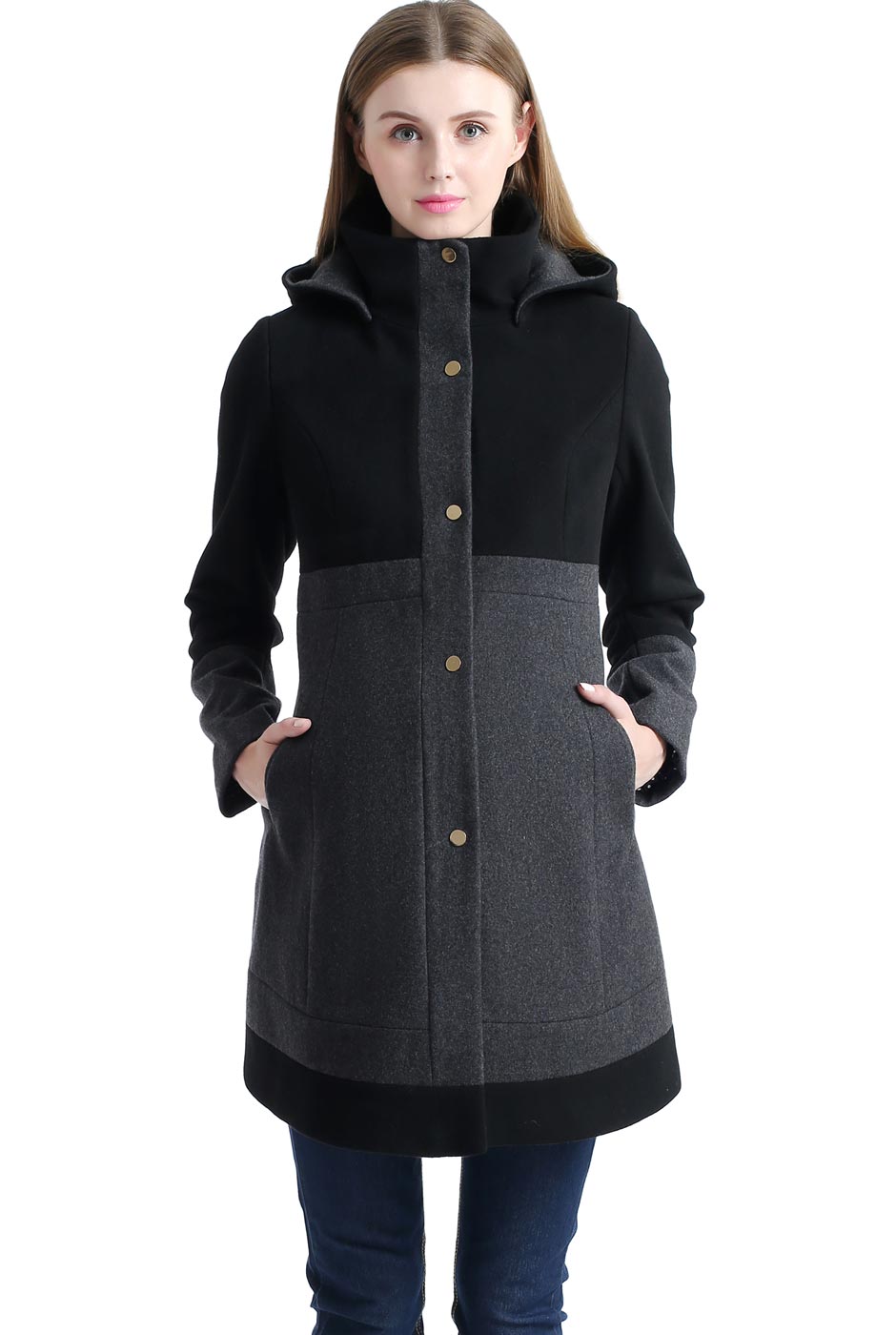 Kimi + Kai Maternity "Tessa" Wool Blend Colorblock Coat