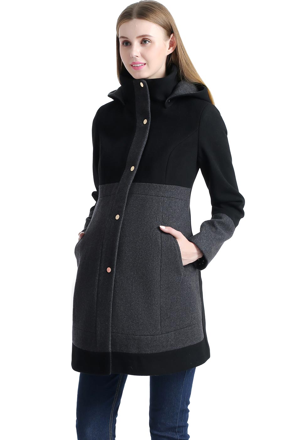 Kimi + Kai Maternity "Tessa" Wool Blend Colorblock Coat