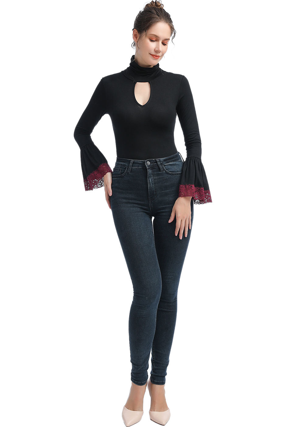 Kimi + Kai Women's "Dea" Cut Out Bell Sleeve Bodysuit