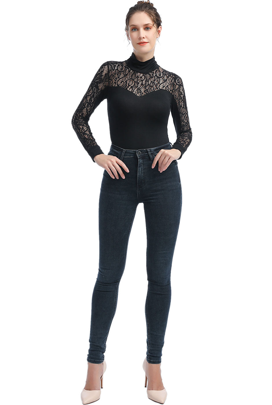 Kimi + Kai Women's "Gem" Lace Mock Neck Bodysuit