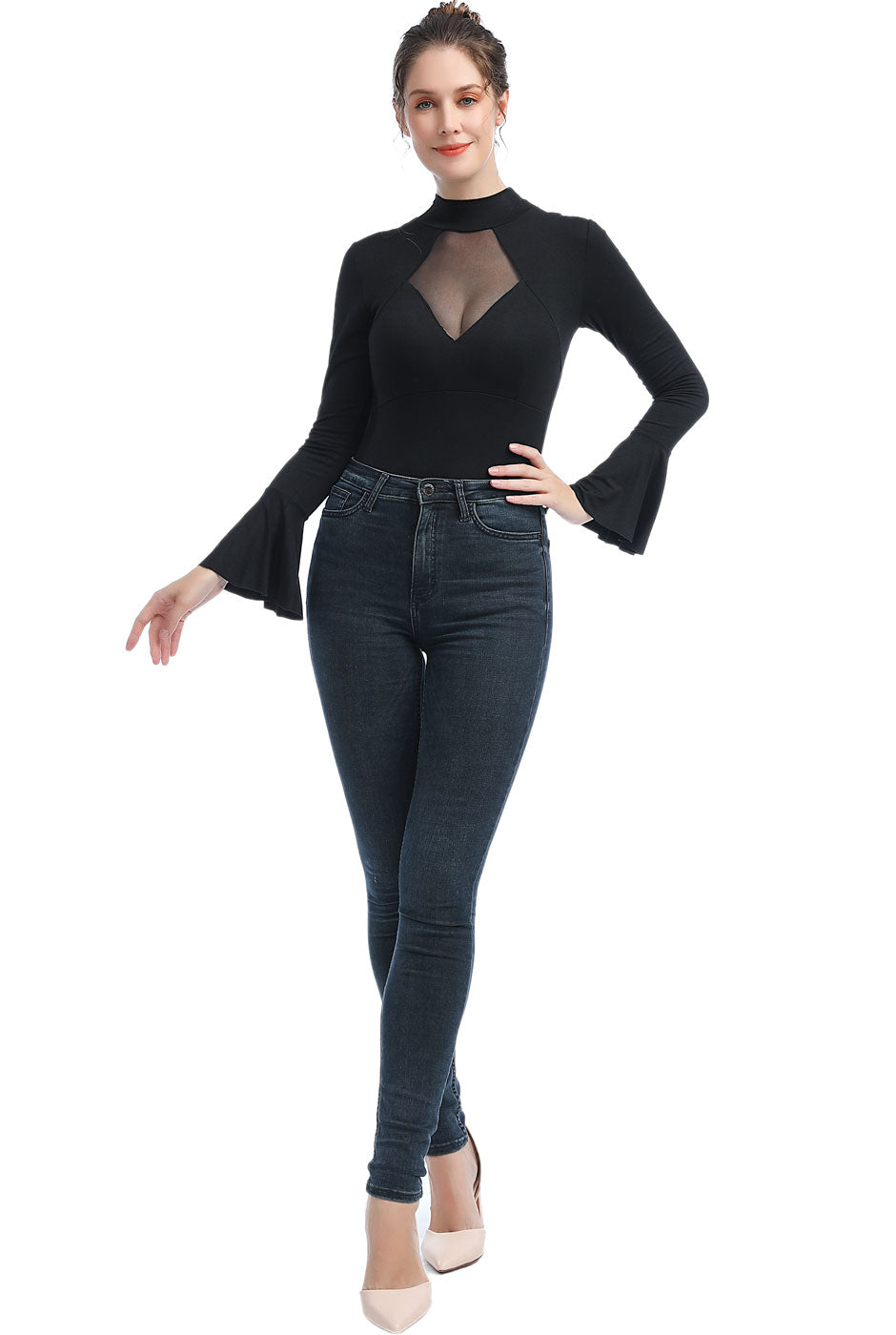Kimi + Kai Women's "Jan" Turtle Neck Bell Sleeve Bodysuit