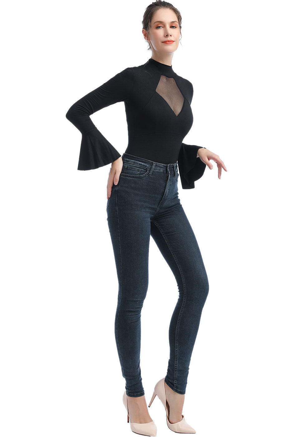 Kimi + Kai Women's "Jan" Turtle Neck Bell Sleeve Bodysuit