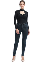 Kimi + Kai Women's "Min" Faux Wrap Turtle Neck Bodysuit