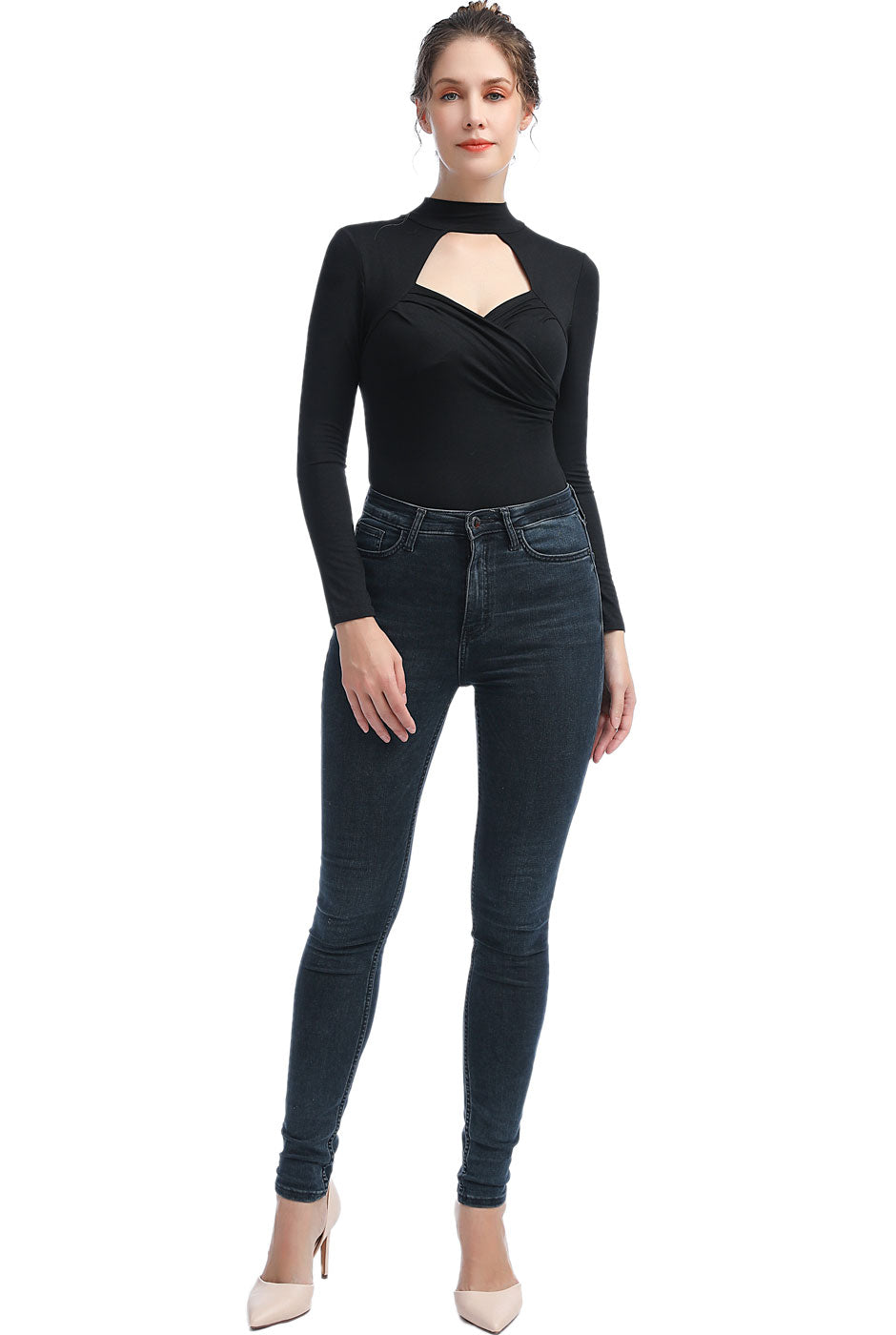 Kimi + Kai Women's "Min" Faux Wrap Turtle Neck Bodysuit