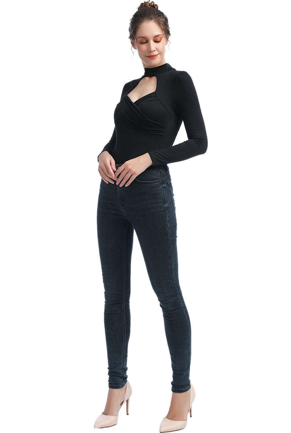 Kimi + Kai Women's "Min" Faux Wrap Turtle Neck Bodysuit