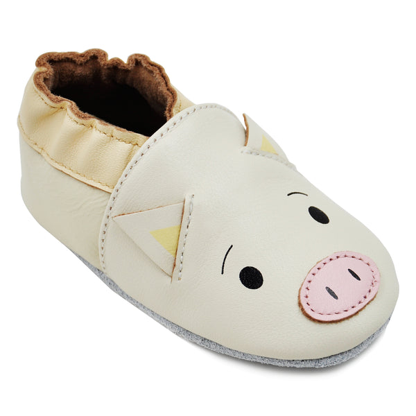 Kimi + Kai Unisex Soft Sole Leather Baby Shoes - Piggy
