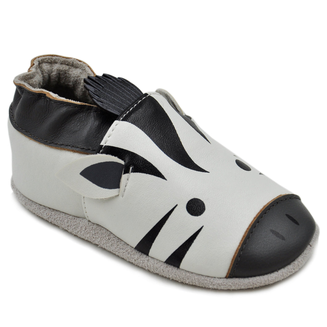 Kimi + Kai Unisex Soft Sole Leather Baby Shoes - Zebra