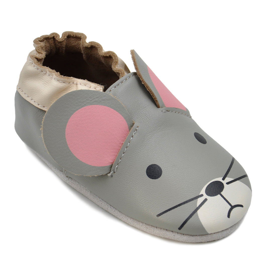 Kimi + Kai Unisex Soft Sole Leather Baby Shoes - Mouse