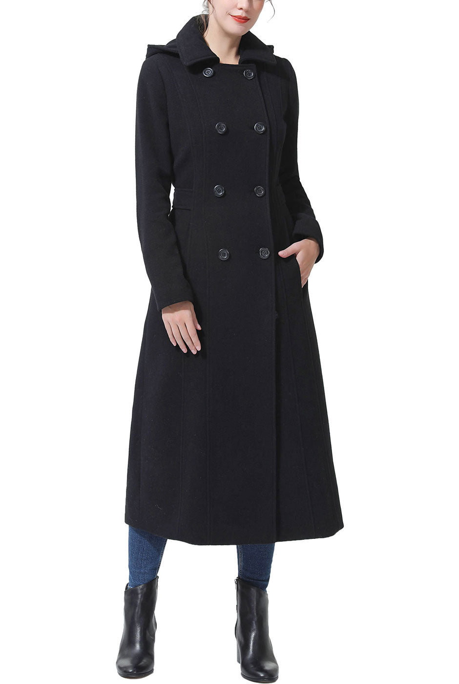 BGSD Women Lea Hooded Full Length Long Wool Coat S / Black