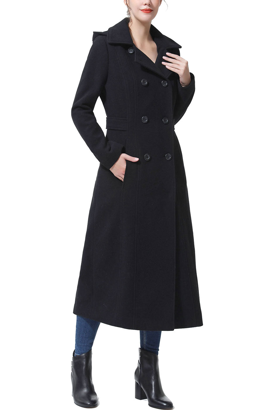 Kimi + Kai Women's "Laila" Long Hooded Wool Walking Coat