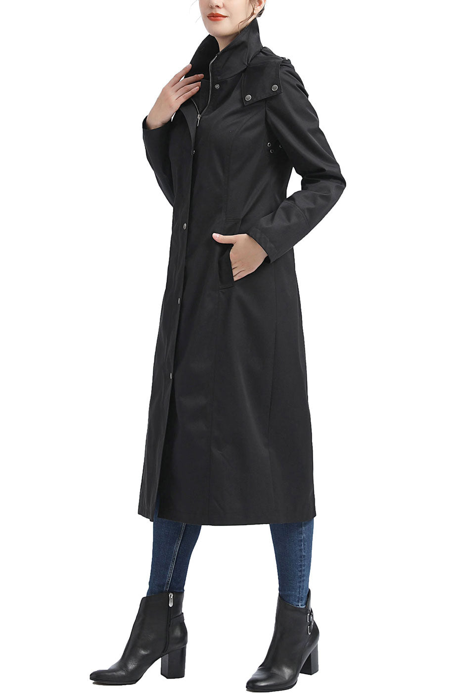 Womens long best sale black waterproof coat