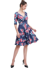 Load image into Gallery viewer, Kimi + Kai Women&#39;s &quot;Portia&quot; Floral Print Faux Wrap Midi Dress
