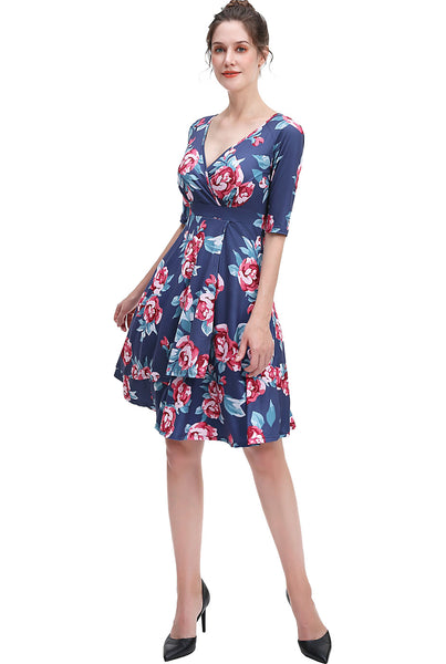 Kimi + Kai Women's "Portia" Floral Print Faux Wrap Midi Dress