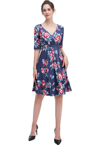 Kimi + Kai Women's "Portia" Floral Print Faux Wrap Midi Dress