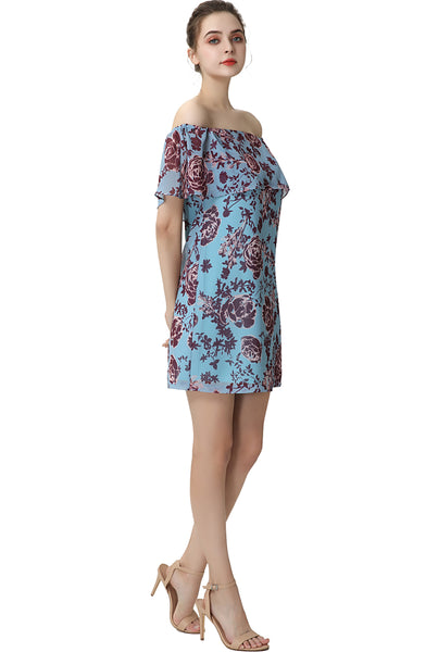 Kimi + Kai Women's "Augusta" Floral Print Off-the-Shoulder Chiffon Dress