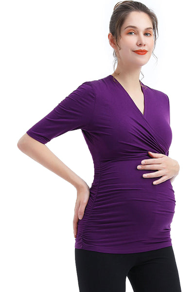 Kimi + Kai Maternity Essential V Neck Ruched Nursing Top