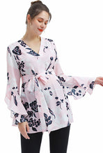 Load image into Gallery viewer, Kimi + Kai Maternity &quot;Kay&quot; V-Neck Belted Blouse