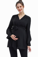 Load image into Gallery viewer, Kimi + Kai Maternity &quot;Kay&quot; V-Neck Belted Blouse