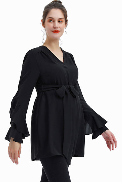 Kimi + Kai Maternity "Kay" V-Neck Belted Blouse