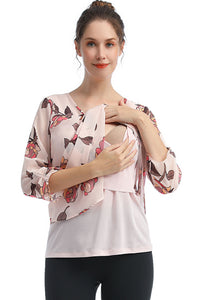 Kimi + Kai Maternity "Pru" Nursing Layered Ruched-Sleeve Blouse