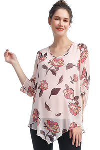 Kimi + Kai Maternity "Pru" Nursing Layered Ruched-Sleeve Blouse