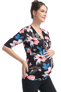 Kimi + Kai Maternity Essential V Neck Ruched Nursing Top