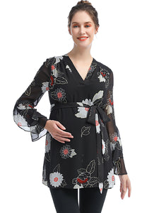 Kimi + Kai Maternity "Kay" V-Neck Belted Blouse