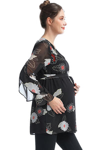 Kimi + Kai Maternity "Kay" V-Neck Belted Blouse