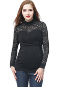 Kimi + Kai Maternity "Faye" Mock Neck Lace Panel Top