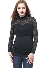 Load image into Gallery viewer, Kimi + Kai Maternity &quot;Faye&quot; Mock Neck Lace Panel Top